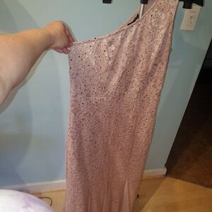 Pink Off Shoulder Gown Sz XL Sequin & High Low Hem. Plus Size